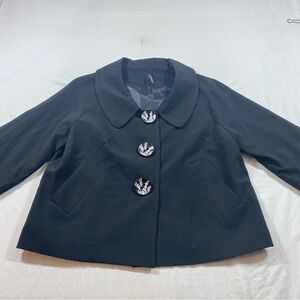 Lapis Coat women Medium Black Cropped petti coat black big white buttons jacket